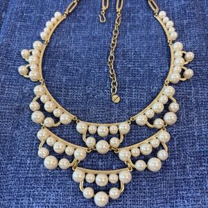 Stella & Dot Frances Pearl Gold-Tone Statement Necklace 20-24 Inches Adjustable